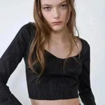 ZARA ⭐️ Brocade Black Long Sleeve Crop Top in size xs Photo 1