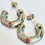 GoldĀ Plated Huggie Hoop Earrings Cubic Zirconia New Photo 2