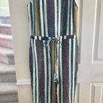 Drew NWT Blue, Mustard & White Striped Linen Jumpsuit Photo 0