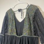 Free People Womens M Bohemian Bishop Sleeve Gauzy Flowy Open Knit Mini Dress Photo 2