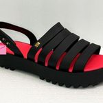 Melissa NEW Creatives Flat Black Pink Strappy Chunky Platform Edgy Jelly Sandals Photo 4