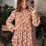 Free People These Dreams Red Floral Print Pleated Mini Dress in Tea Combo Photo 0