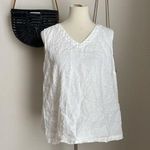 Flax  White Linen V Neck Sleeveless Tank Top, Size Medium Photo 0