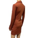 Just Quella  Ribbed Long Sleeve Ruched Button Up Collared Rust Mini Dress 4 / 6 Photo 4