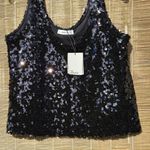 ZARA  NWT black Sequined Top S Photo 2
