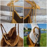 Western leather suede, kasey musgraves vibes,lace up,fringe bead vintage dress S Tan Photo 12