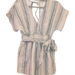 American Eagle  Striped Faux Wrap‎ kimono linen Tie Romper Blue Purple size small Photo 0