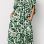 Baltic Born NWT Byron Jumpsuit Green White Floral Size L Wide Leg Tie Front Boho Photo 0