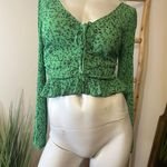 Mango MNG Green Ruffle Long Sleeve Crop Top Green Black XS Photo 0