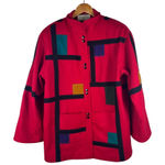 International Scene Vintage Red Wool Patchwork Jacket Womens 9 / 10 Artsy Coat Photo 0
