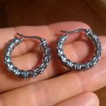 Simulated Black Diamond Stainless Steel Hoop Earrings Photo 7