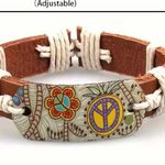 Vibrant Chic Peace Symbol Bohemian Leather Cuff Bracelet -  Print Photo 3