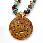 Leather with Turquoise & Jadeite sones & Hand carved horse Jadeite Pendant Blue Photo 2