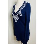 Lilly Pulitzer April Embroidered Tunic Sweater Blue Wool Blend Sz M Photo 3