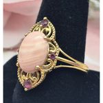Karis STS Gold Tone Cocktail Ring Pink Center Large Size 11.5 Open Works Purple Photo 6
