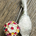 Vintage Silver Tone‎ Red Diamanté Ten Pin Bowling Ball Brooch Photo 0