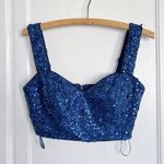 Dress the Population • beaded crop top midnight blue floral applique bustier Photo 0