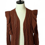 Universal Threads Universal Thread Cardigan Ruffle Open Knit Brown Small Sweater Photo 0