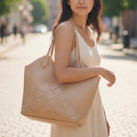A.N.A. a new approach woven tote bag tan faux leather large shopper purse Photo 0