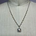 Silvertone heart charm dainty necklace with delicate white pearls on the chain Silver Photo 1