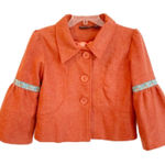 Liza Byrd Jacket Wool Tangerine Orange Blue Trim Bell Sleeve Button Front Small Photo 0
