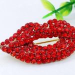 Red Rhinestone Lip Brooch, Lapel Pin NWT Photo 1