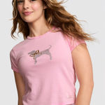PINK - Victoria's Secret PINK x LoveShackFancy Retro Cotton pink tee bling rhinestones dog mascot NWT XS Photo 0