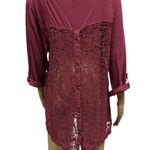 Jag jeans Jag Crocheted Lace Back 3 Quarter Button Tab Sleeve Shirt Top Tunic Top Medium Photo 2