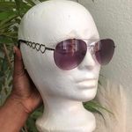 2000s Y2K Funky retro silver tone purple heart cut out aviator sunglasses shades Photo 0
