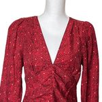 ZARA New Red Print Ruched Deep V-neck Night Out Dress Size Medium Photo 3