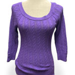 American Eagle Outfitters Y2K Style Purple Cable Knit 3/4 Sleeve Skinny Sweater Photo 0