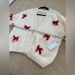 Luna Ivy women’s Bow Cardigan size medium Red Photo 3