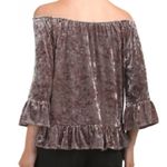 Neiman Marcus  Sanctuary Crushed Off Shoulder Velvet Top Julia Ruffle Mink M NWT Photo 1