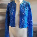 Diane Von Furstenberg  L/S FLORAL LACE JACKET BLUE SIZE 2 Photo 1