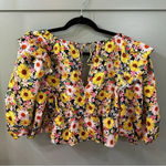 For Love & Lemons NWT  Glenn Crop Top Yellow Floral Puff Sleeve Size Medium Photo 9