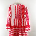 Silk & Salt V Neck Aztec Long Sleeve Midi Dress Red White Medium Photo 6