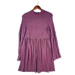 Clover + Scout  XL Smocked Mock Neck Ruffle Bell Sleeve Mini Dress Purple‎ Photo 2