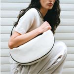 ZARA  linen off white ecru & black trim contrast oval crescent shoulder bag purse Photo 0
