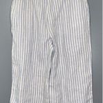 Ellen Tracy Blue~White Striped Linen Pull-On Culottes Wide Leg Pants Pockets L Photo 2