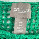Chico's ‎ Green Crochet Knit Top Size Small Linen Cotton Blend Short Sleeve Photo 4