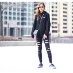 Alo Yoga Ripped Warrior Leggings, Black, Airbrush Knit, High Waist Laser-Cut Fit Photo 1