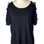 Michael Lauren  Shirt Women Small Black Cotton‎ Criss Cross Cut Out Sleeve Tee Photo 0