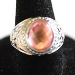 Source Unknown Exciting Lt. Pink Cut Glass Oval Stone Deer Etched Silver Tone Band Size 8 Ring Photo 0