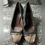 Tory Burch | Black Suede Snakeskin Cap Pacey Block Heels Size 9.5 Photo 1