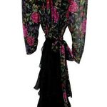 Vintage Diane Freis Floral Maxi Dress Tiered Tie Waist 100% Silk Pink Black L Size L Photo 0