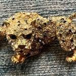 Gold Tone Big Cat Jaguar Leopard Rhinestone Brooch Photo 0
