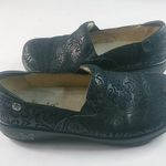 Alegria  KEL-431 39 8 Black Engraved Leather Clogs Shoes Photo 0