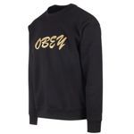 Obey EMBROIDERED GOLD THREAD BLACK CREW NECK OVERSIZED GRAPHIC SWEATSHIRT M Photo 1