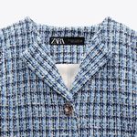 ZARA NEW  JEWEL BUTTON TEXTURED BLAZER‎ BLUE LONG SL Photo 3
