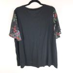 Bloomchic  Floral Mesh Patchwork Ruffle Sleeve Round Neck T-Shirt Black 12 Photo 3